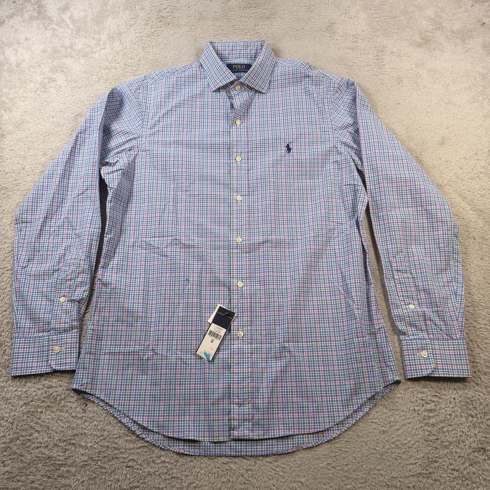 Polo Ralph Lauren Shirt Mens Medium Blue Plaid Long Sleeve Button Up Pony NWT